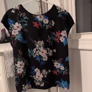 Tahari Black Top with Floral Print         Size S